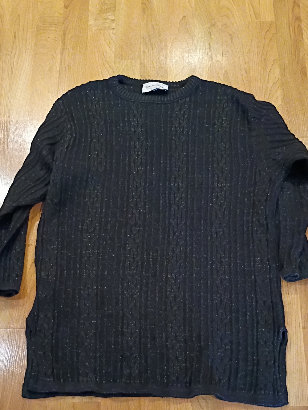 Diane Von Furstenberg Black Cable Rib Knit Crewneck Sweater